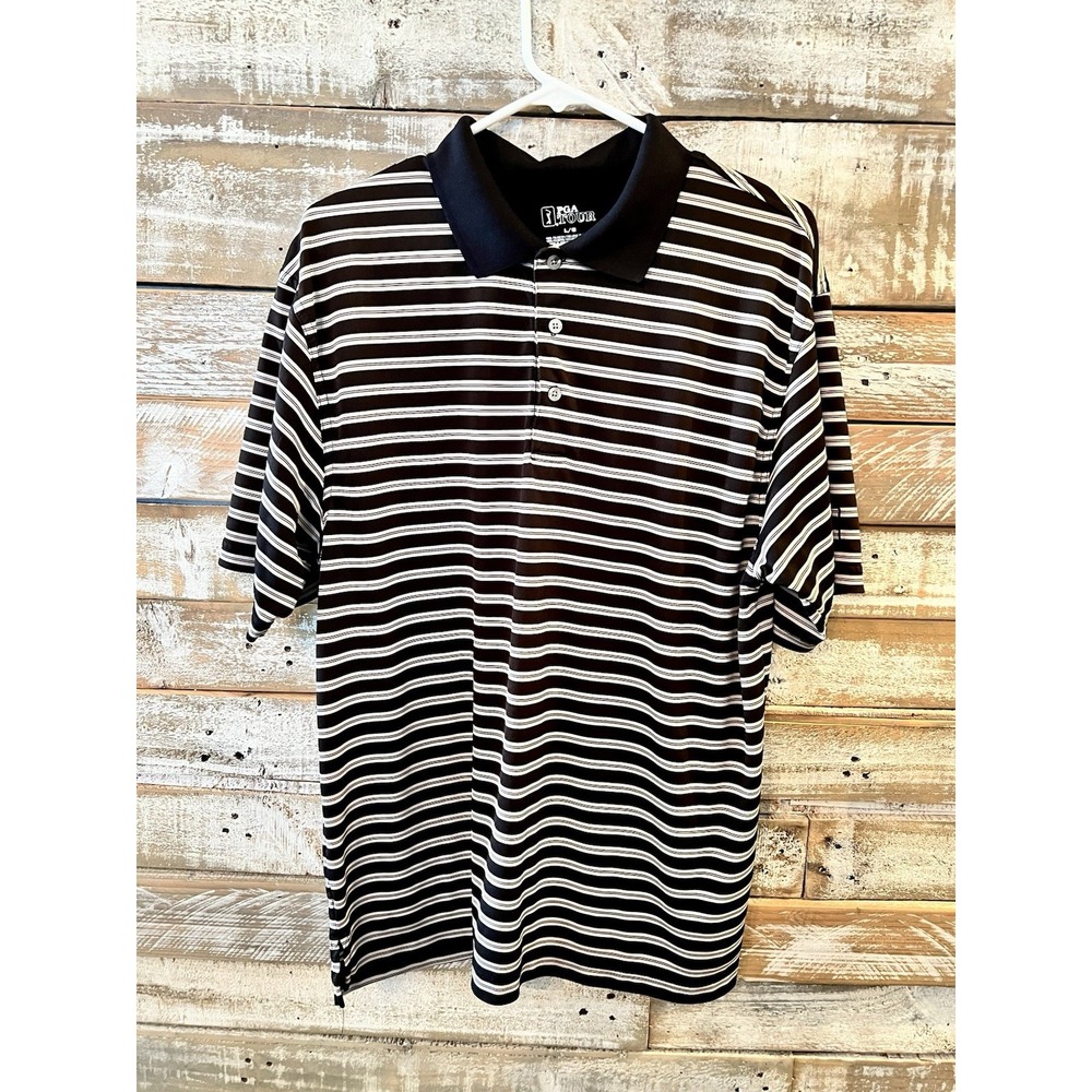 PGA‎ Tour Golf striped short sleeved polo mens large shirt